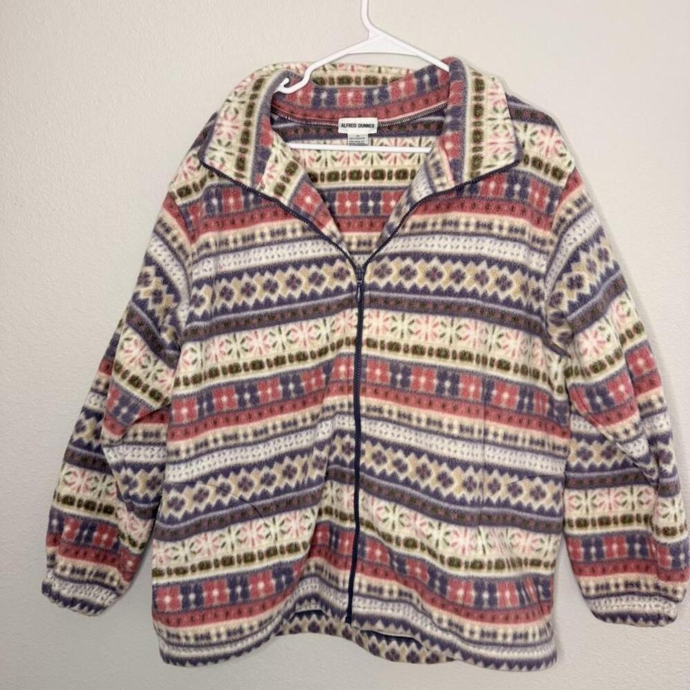 Alfred Dunner Women's 1X Multicolored Geometric Pattern Polyester Fleece Jacket